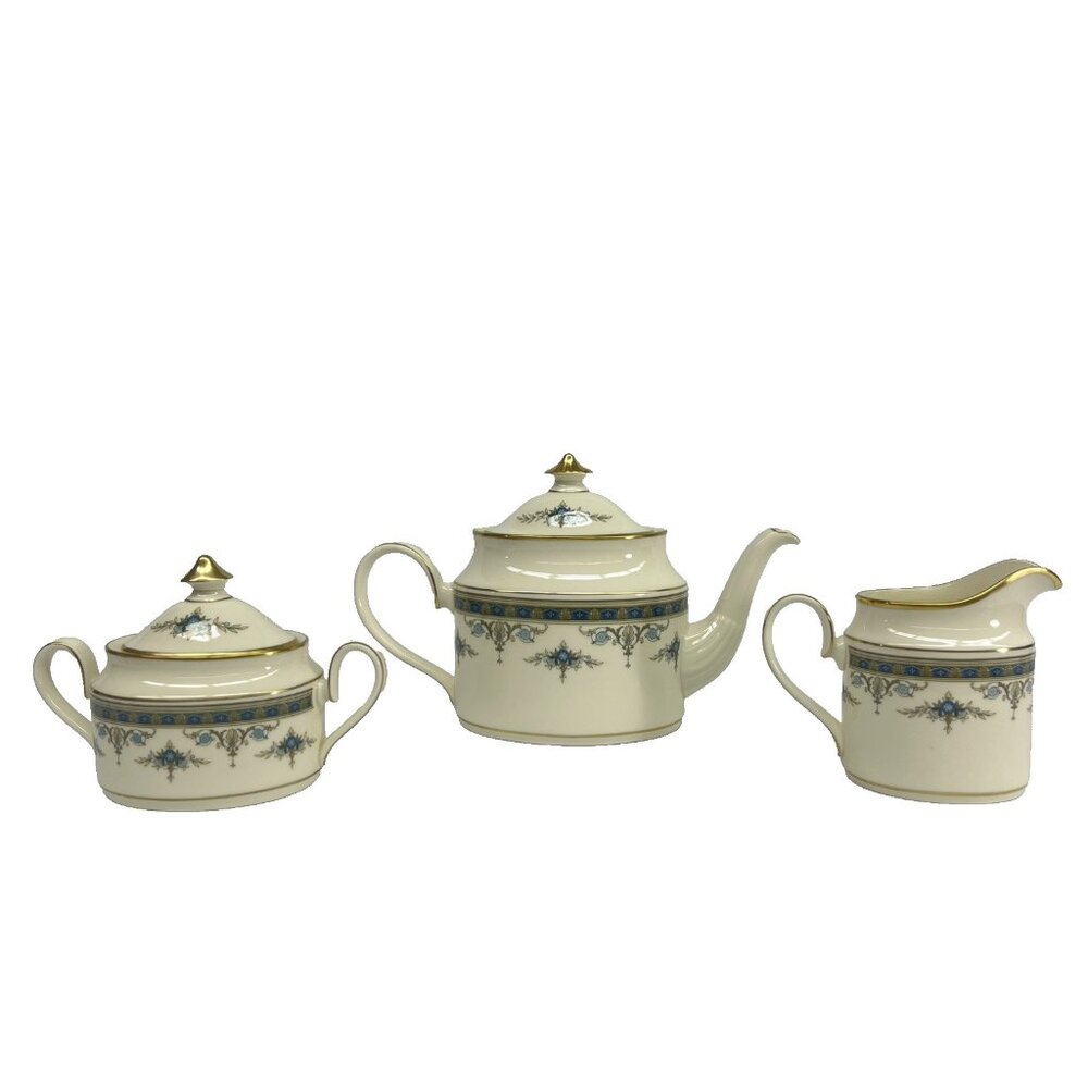 MINTON Blue GRASMERE - Teapot, Sugar, & Cream - English Bone China - England